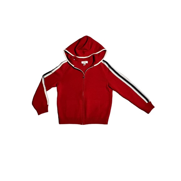 St john Collection knit red hoodie with blue, white racing stripe size small - Picture 1 of 8